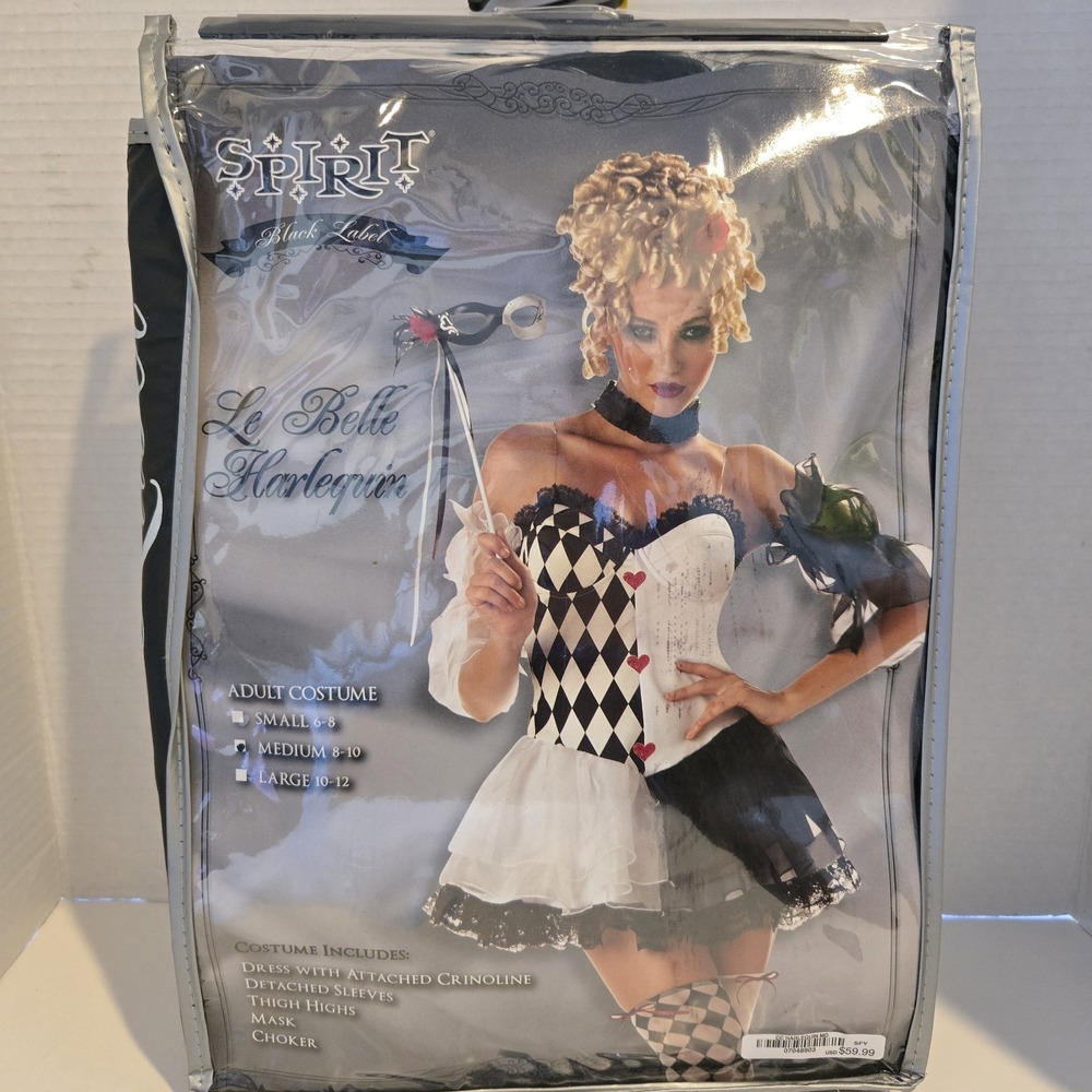 SPIRIT BLACK LABEL "LE BELLE HARLEQUIN" Adult L 8-10 Halloween Costume W/extras! - Picture 6 of 6